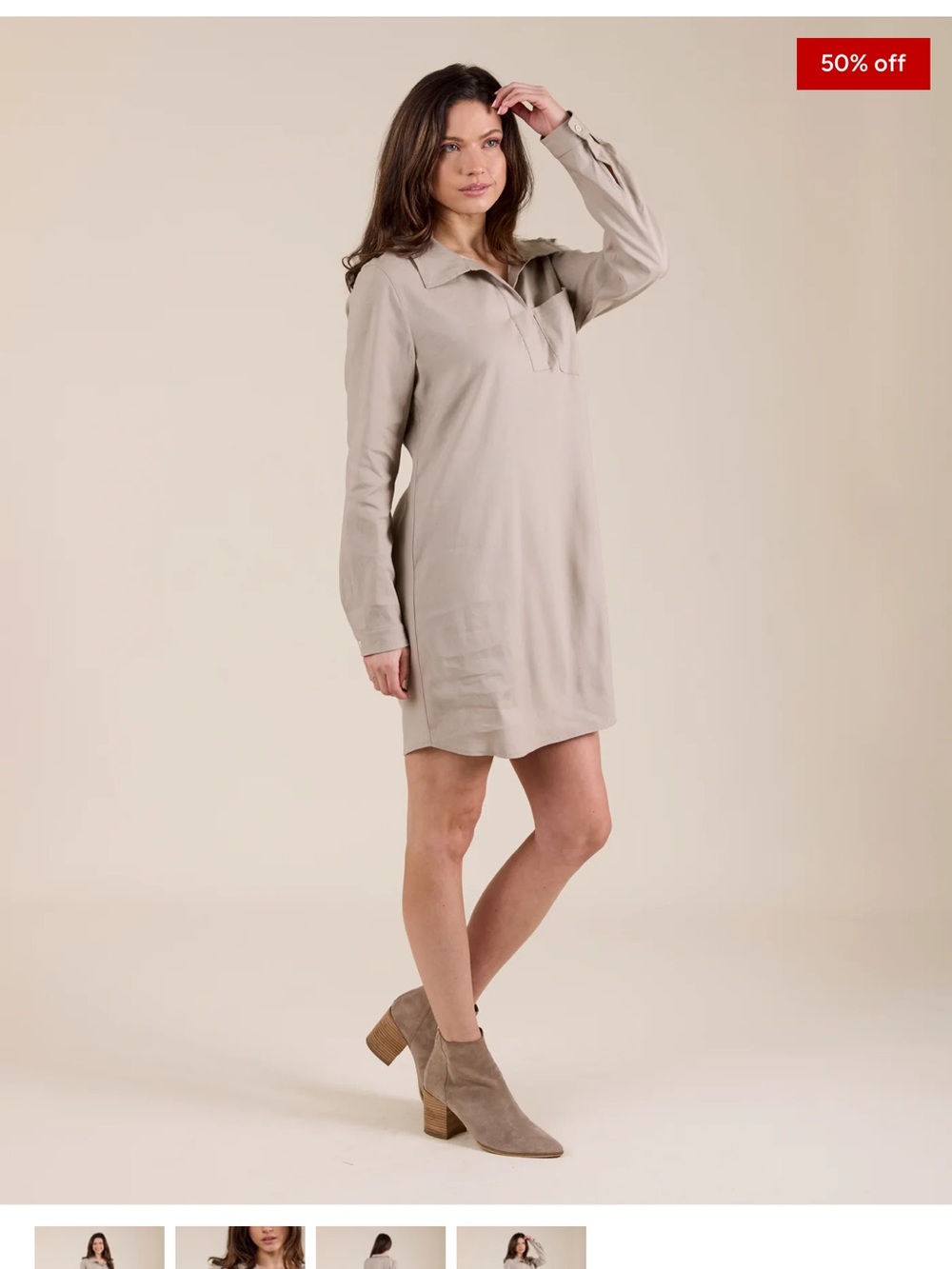Le Marais Sumter Relaxed Collared Shirt Mini Dress in Taupe Medium